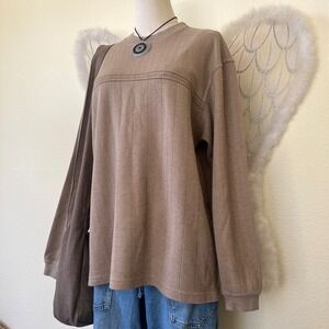 Indie Skater Grunge Ribbed Knit Long Sleeve Top Brown Pullover Sweater Oversized